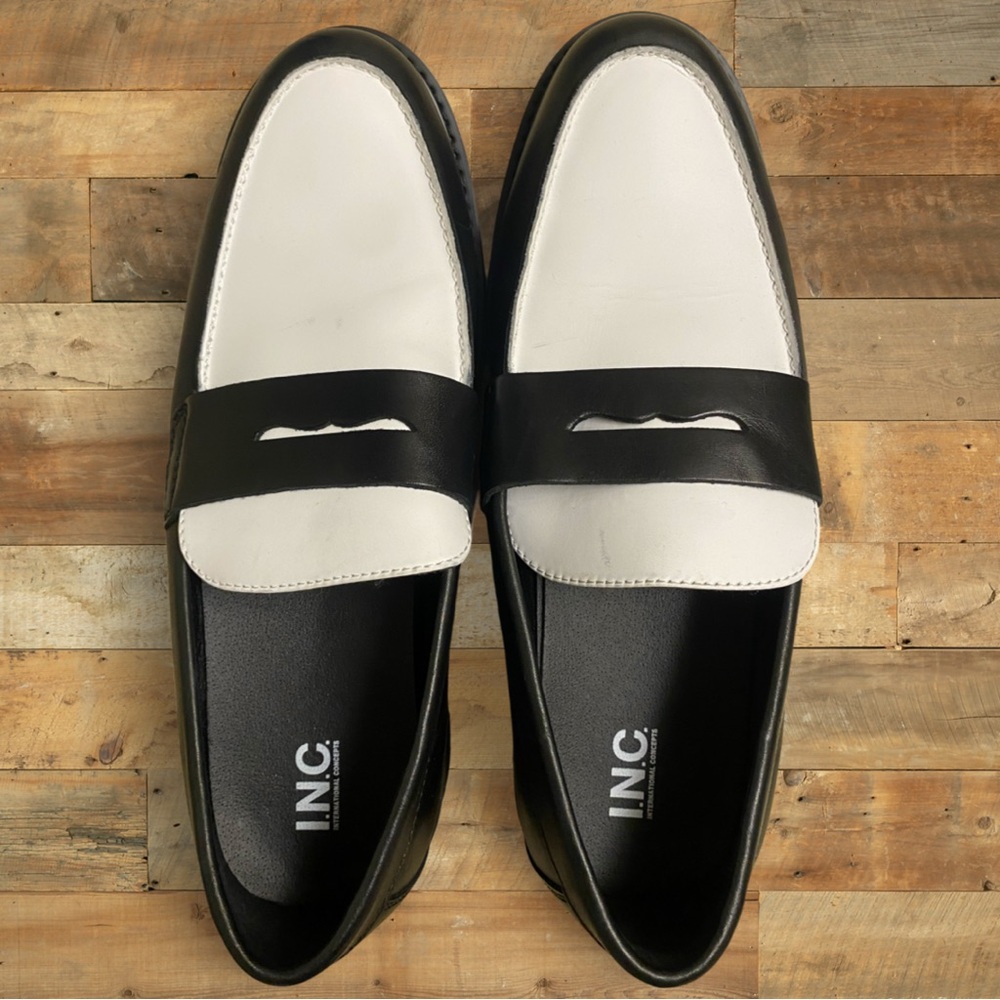 I.N.C. Black and White Spats Shoes Loafers Slip On Size Not Listed